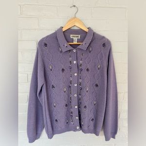 Vintage Alfred Dunner floral lavender button up cardigan size M